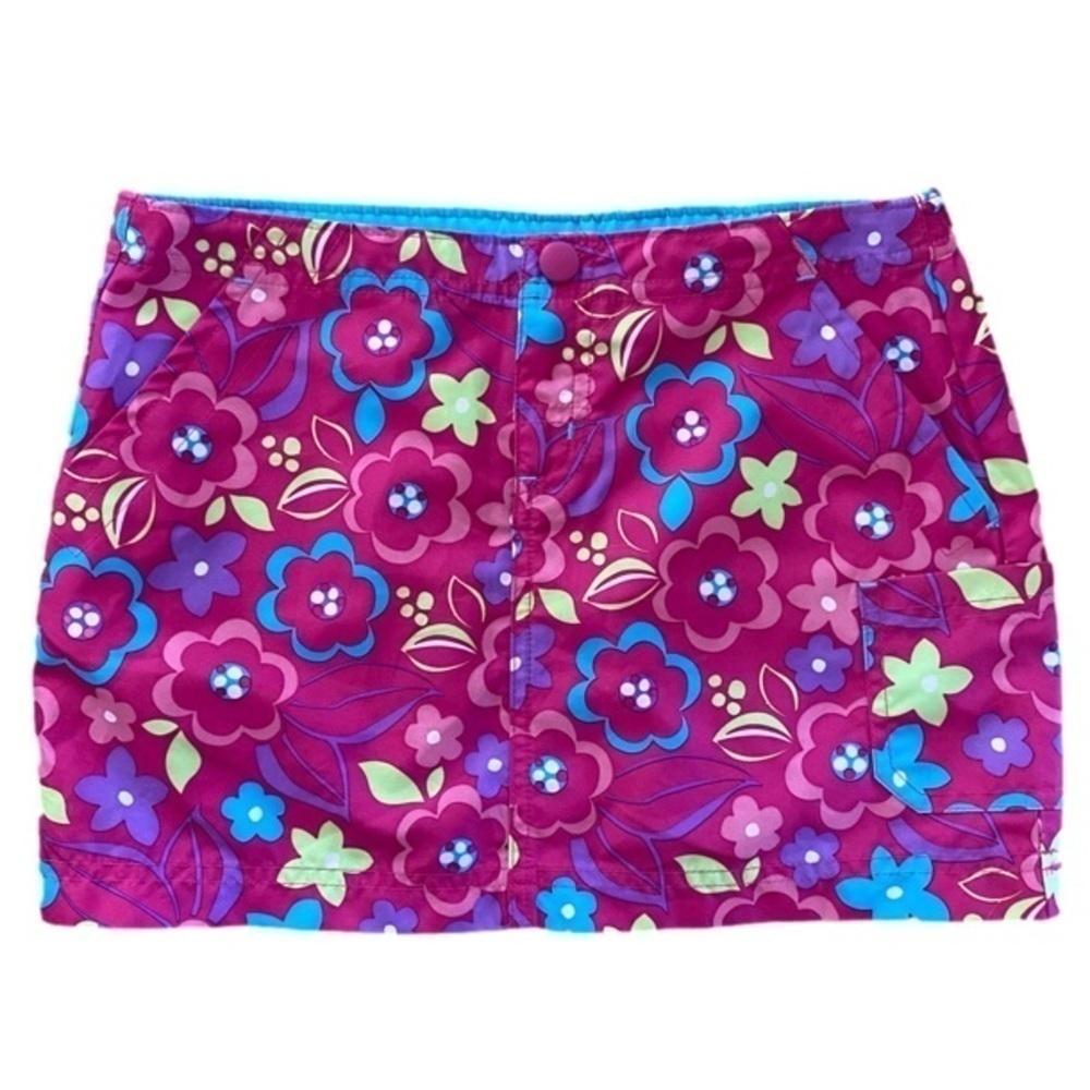 L.L. Bean Skirt Pockets Bright Florals Pink Blue Purple Green Girls Size 6X/7